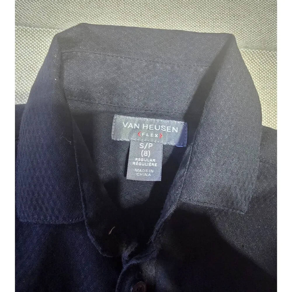 Van Heusen Boys Black Dress Shirt Size 8/Small Long Sleeve Textured Button Down
